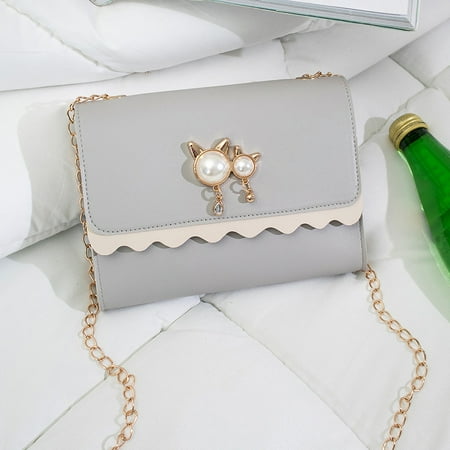 

Cute Cat Pearl Pendant Small Square Bag Wild Shoulder Messenger Bag