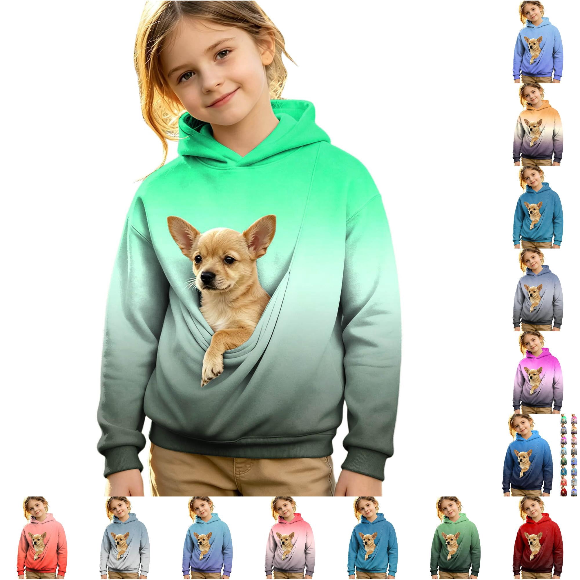 LUOGENLI Pet Pocket Hoodie For Kids Loose Casual Long Sleeve For 4 14 Years Boys Girls Green 4-5Years