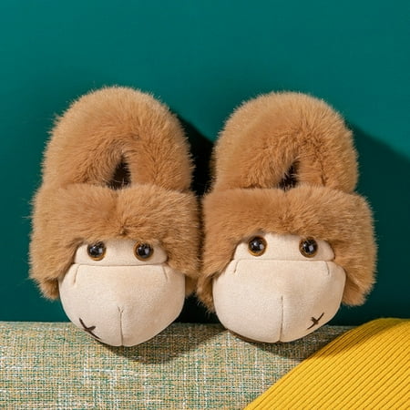 

Hunpta Kids Slippers Chic Cute Fall Winter Boy Girl Slippers Flat Bottom Lightweight Soft Comfy Warm Colorblock Cartoon Ape Shape