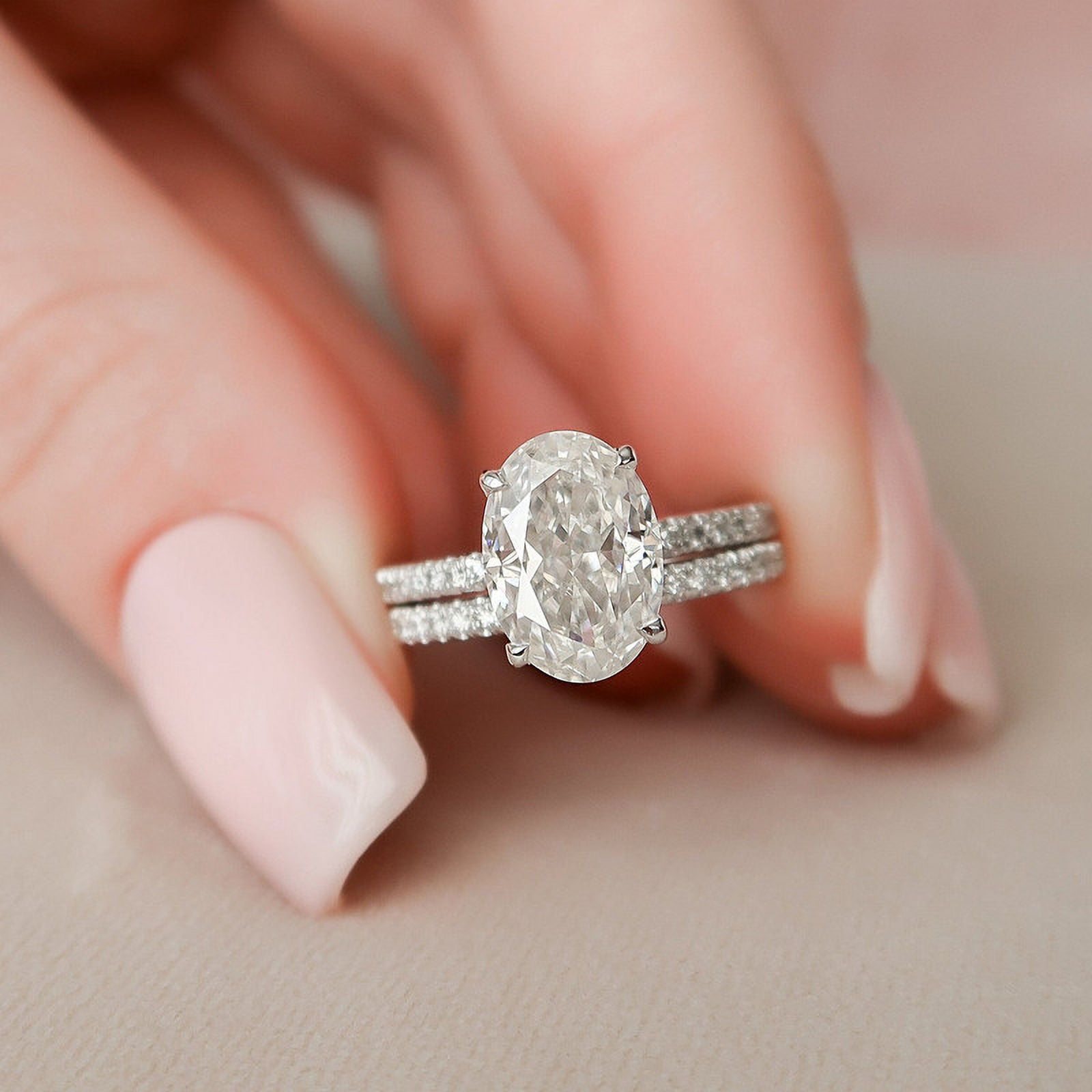 Empire Jewelry 14K White Gold Plated Ring - Oval Cut 2 Ct VVS1/D Moissanite Ring - Bridal Set Wedding Anniversary Engagement Ring for Women - Special Occasion Jewelry for Girls