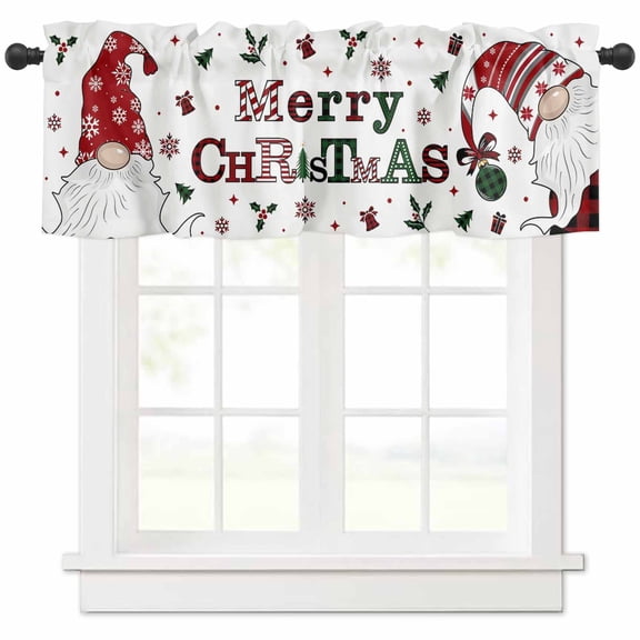 Christmas Hat Valances for Windows, Dwarf Gift Light Filtering Window Treatment Valances, Rod Pocket Small Curtains for Kitchen/Bathroom, 60"x18"