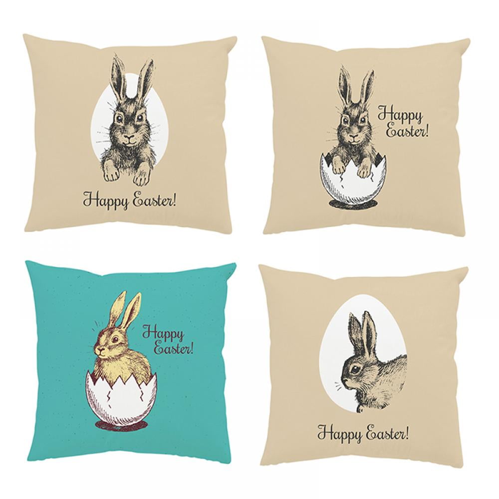 Wall Tattoo Pastel Rabbit with Flowers Holding Cushion Set 