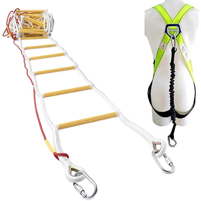 ISOP Rope Ladder Fire Escape 3-4 Story Homes | Rapid Deployment Safety Rope Ladder | Rescue Rope Ladder with Safety Cord | Climbing Ladder 10m / 32 ft