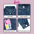 thumbnail image 4 of Barbie Little Girls' Long Sleeve Fashion Denim Jacket with Patch Appliques Medium Wash Blue with Barbie Rainbow and Cupcake Patches, 4 of 16