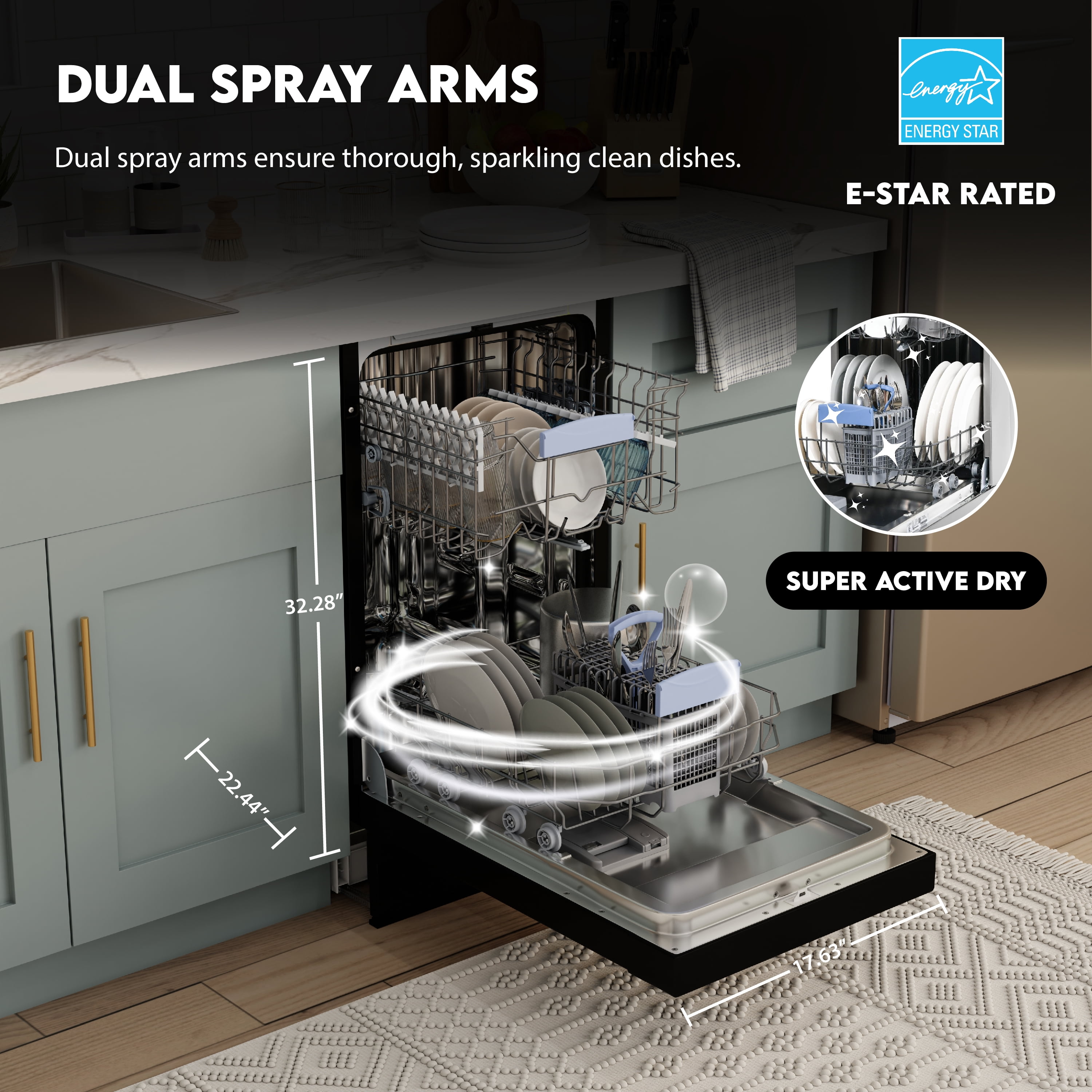 Equator 18" Front control Dishwasher Front control 10 place Wine Rack 8 Wash Sensor Wash Sanitize Delay1/2Load 110V E-Star ADA