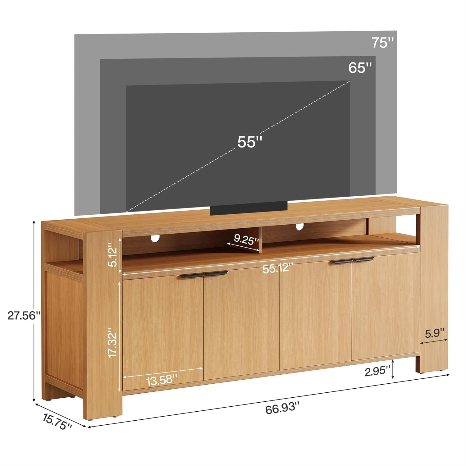 Demi Bonn 79" Modern Wood TV Stand, Spacious Storage Media Console for Living Room, Stylish Entertainment Unit with Cabinets, Brown
