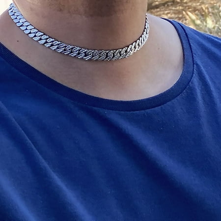 Bling Men S Cuban Chain Choker Diamond Dust Cut Silver Tone Hip Hop Necklace 16 Inch Com - Men’s Chains And Pendants Bling Men S Cuban Chain Choker Diamond Dust Cut Silver Tone Hip Hop Necklace 16 Inch Com - Men’s Chains And Pendants