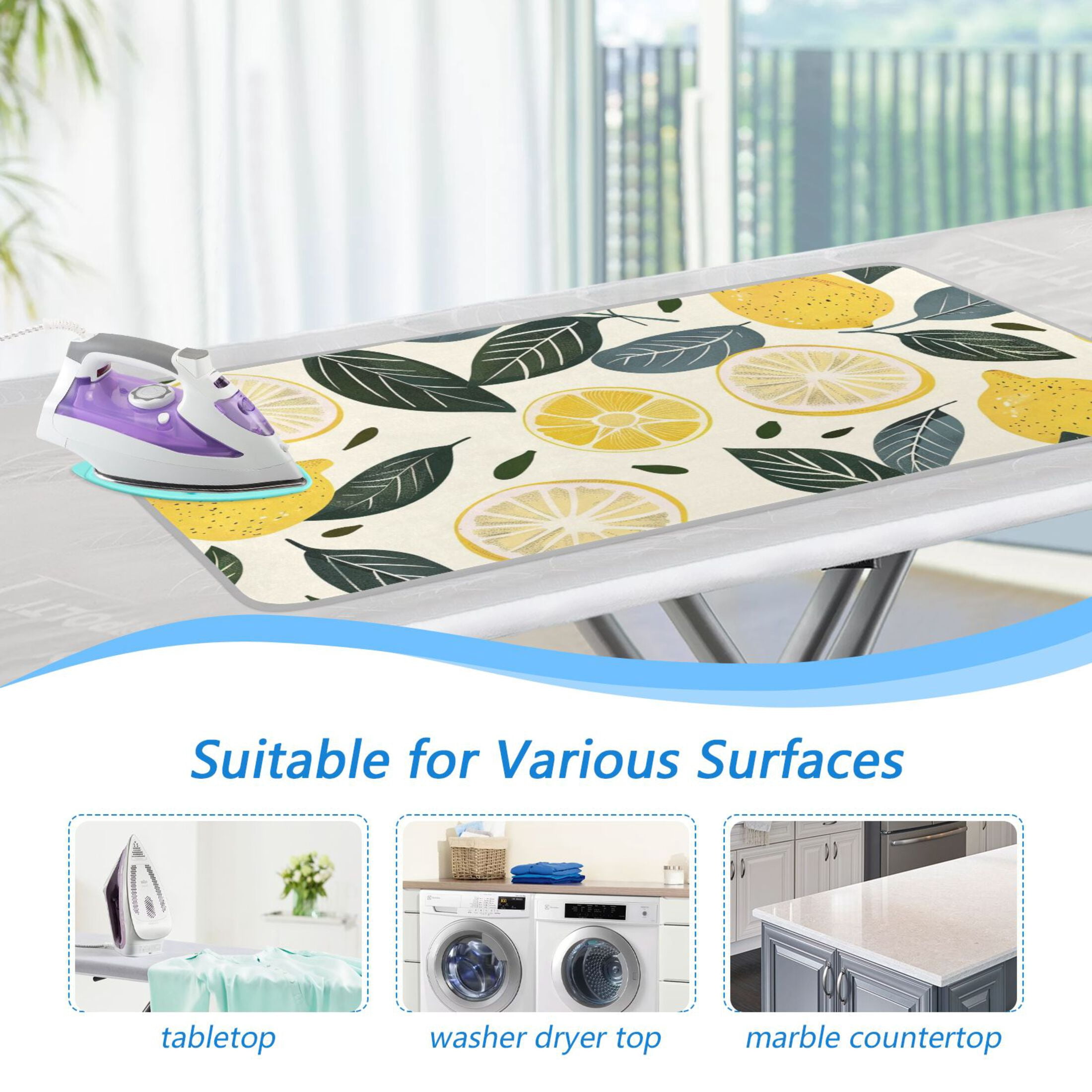 Hand Painted Lemons Leaves Ironing Mat Blanket Portable Travel Ironing Pad Heat Resistant Pad 47.2" x 27.6”