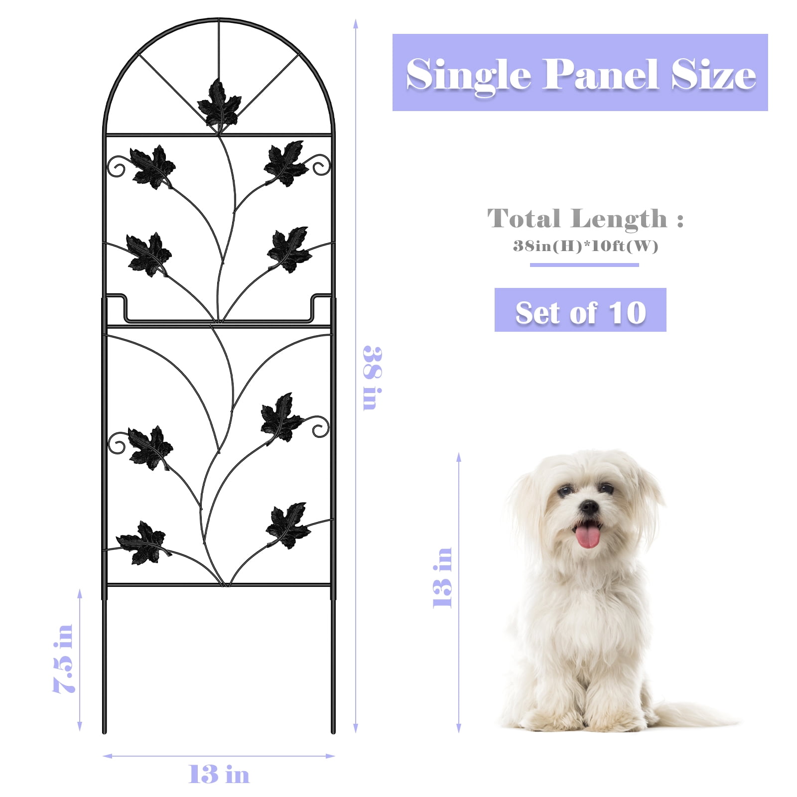 10PCS Decorative Garden Fence, 38.77" (H) x 10.5FT (L) Animal Barrier Fence Arched Extra High