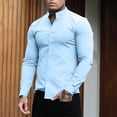 thumbnail image 2 of Mens Shirts Button Down Regular Fit Long Sleeved Solid Color Stand Up Collar Light Blue Fall Clothes for Men size XXL, 2 of 7