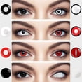 thumbnail image 2 of Lentes de contacto de colores UYAAI para Halloween 2 unidades cosplay blancas negras y rojas, 2 of 4