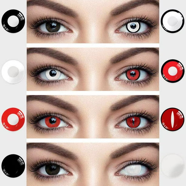 UYAAI lentes de contacto de colores para Halloween lentillas multicolores para Cosplay de Anime blancas negras y rojas 2 unidades