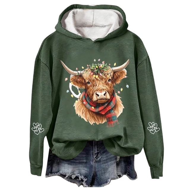 Chandail à Capuche Imprimé Vache Western Festif pour Femmes Thème Vacances Graphique