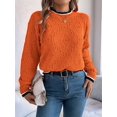 thumbnail image 3 of Sweaters for Women Striped Trim Drop Shoulder Sweater Sweaters Orange Color S, 3 of 8