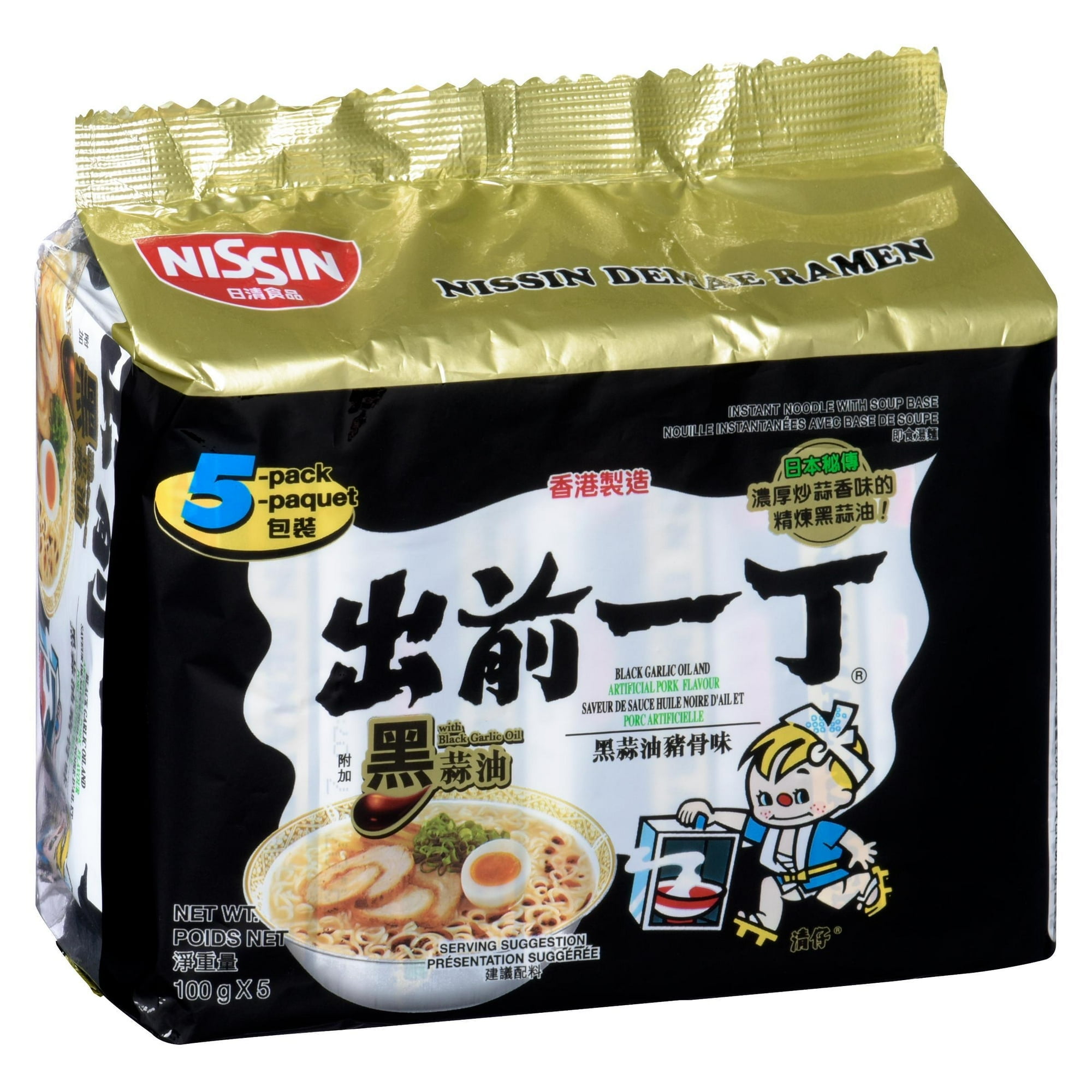 Nissin Instant Noodles Black Garlic Oil Artificial Pork Flavour, 500g, 100g x 5