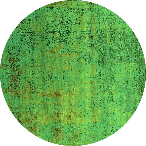 Ahgly Company Indoor Round Oriental Green Industrial Area Rugs, 7' Round