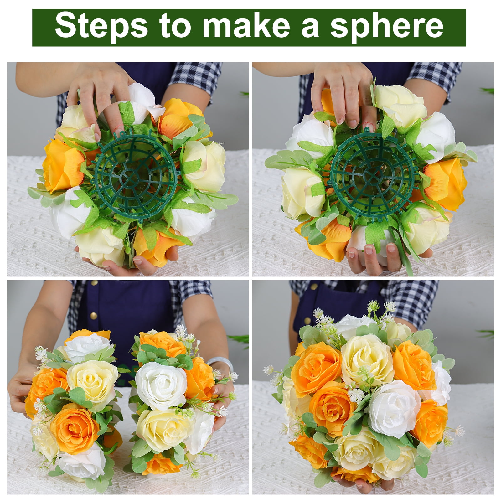 Flower Wedding Centerpieces for Tables -6pcs Artificial Flowers Silk Roses Ball Orange White Fake Kissing Floral Balls 10.6inch for Birthday Chrismas Party