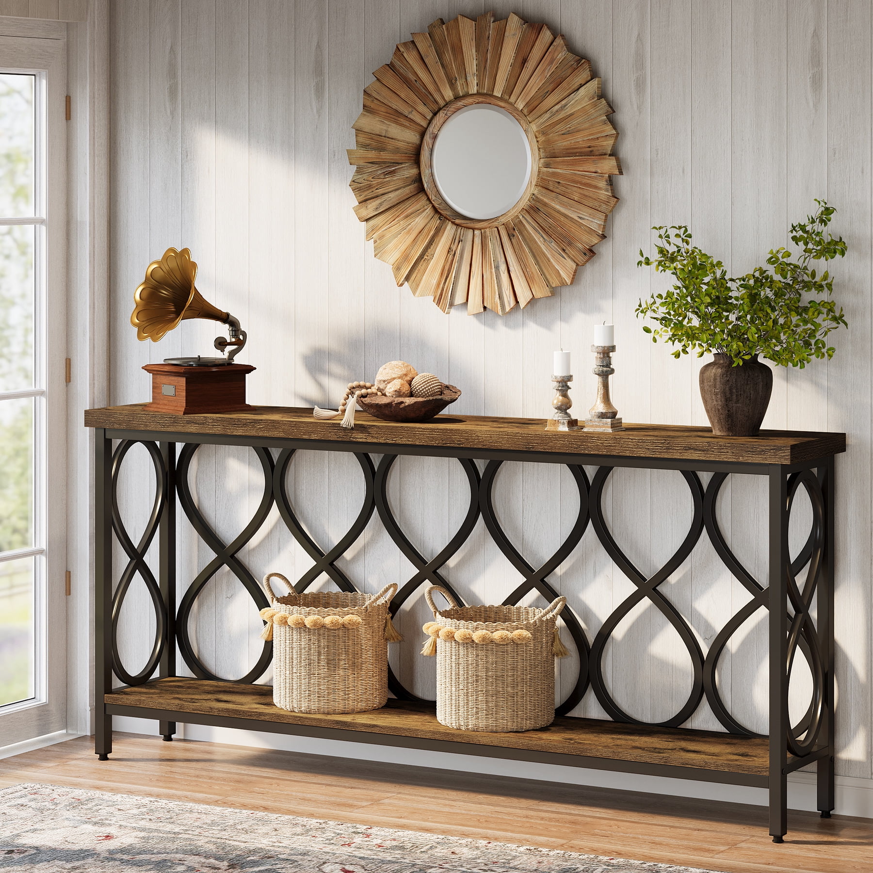 Tribesigns 70.9" Industrial Console Sofa Table, 2-Tier Entryway Accent Table Behind Couch for Living Room, Hallway, Entry, Rustic Brown