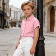 thumbnail image 4 of ITSAME Girls Button Up Shirts Lapel Short Sleeve Loose Fit Summer Fashion Casual Shirts Pink Size 12-13, 4 of 9