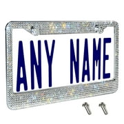 Carbole Set of 2 Bling License Plates 7 Row Handcrafted 14 Facets SS20 Premium Glass Crystal Diamond Stainless Steel License Plate Frame with Matching Screws Caps (Clear Crystal)