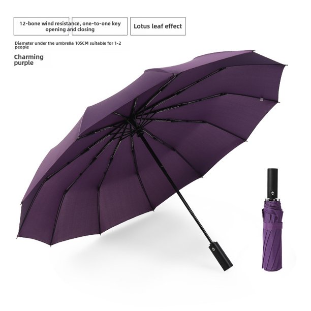 Paraguas automático extragrande y grueso, resistente, de goma negra, plegable, para hombre, parasol soleado