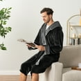 thumbnail image 5 of PAVILIA Mens Robe, Hooded Bathrobe for Men, Fleece Black Robe for Men with Hood, Plush Long Male Robe with Pockets - Two Tone Black-Grey, 5 of 9