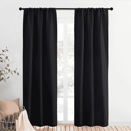 nicetown black thermal insulated blackout curtains rod pocket curtains panels room darkening curtains for bedroom 34x84 inch 2 panels