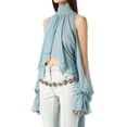 thumbnail image 3 of Women'S Chiffon Blouse Asymmetrical Tops Split Sleeve Sheer Flowy Mock Neck Halter Top Blue S, 3 of 7