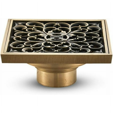 

Brass Bathroom Floor Drain - Antique Unique Square Shower Drain Carved Flower for Toilet Garden