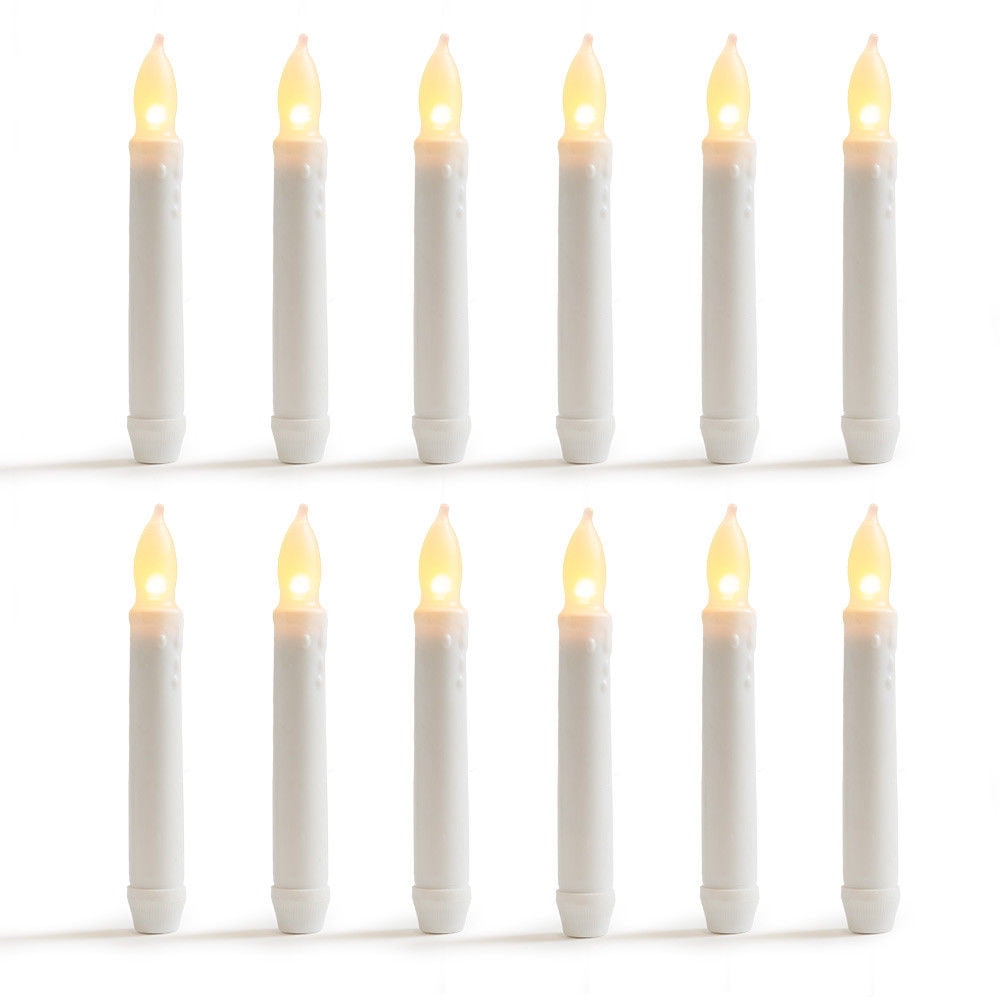 WYZworks Set of 12 Warm White Flameless LED Taper Candles Mini Battery