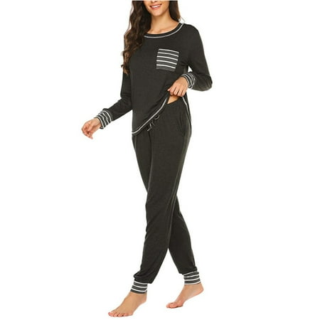 

Women s Long Sleeve Pajamas Set with Pockets O Neck Sleepwear Lounge Nightwear (S-2XL)