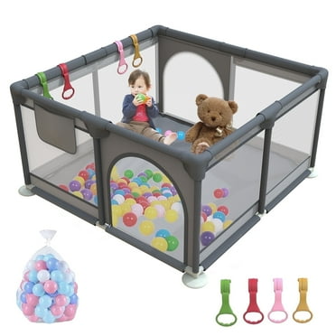 G TALECO GEAR Baby Playpen with Mattress and 2 Pull Rings, Baby Playards with Breathable Net and Zip for Toddlers, Anti-Slip Base ,50" x 50", Dark Gray