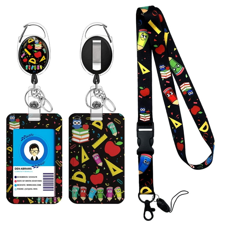 Cute Teacher Lanyards for Id Badges and Keys, Retractable ID Badge