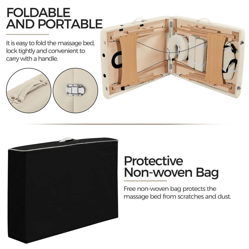 Renwick Portable Folding Massage Table with Face Cradle and Armrests, Cream