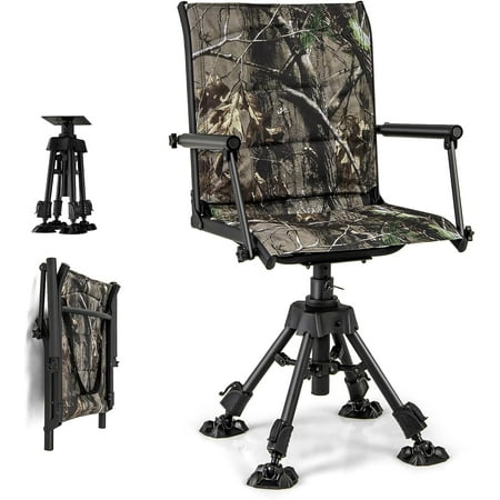 HYJY 360° Swivel Hunting Chair Folding Silent Hunting Blind Chair with Adjustable Height Legs All-Terrain Foot Pads Portable Sniper Seat for Fishing 330 LBS Capacity (Camouflage)