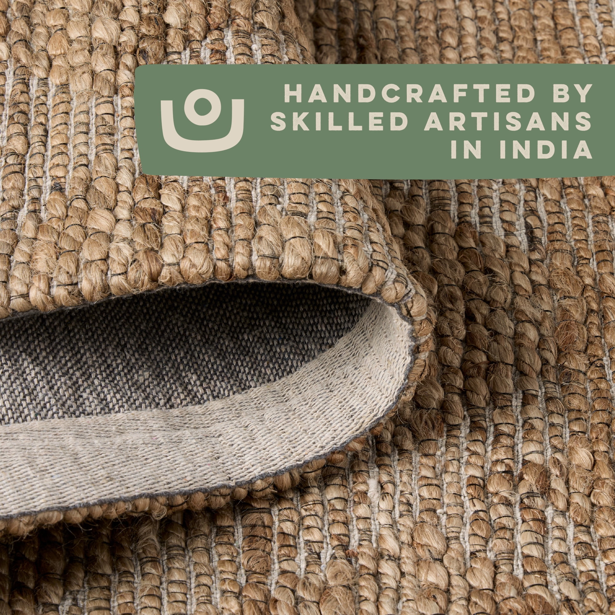 TOWN & COUNTRY TERRA Sol Interwoven Diamond Hand-Knotted Flatwoven 100% Natural Jute Area Rug, Natural/Black, 8'x10'