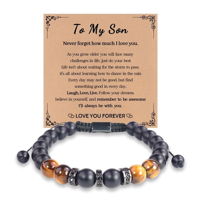Pulsera de regalo de Navidad tejida a mano para hijo, esposo, novio, pulsera de ojo de tigre negro esmerilado