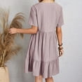 thumbnail image 7 of ZHOGXU Women's Casual Dress Solid Color Short Sleeve V Neck Pleated Comfortable Fashion Loose Dress For Everyday Wear,Pink,Xxxl, 7 of 7
