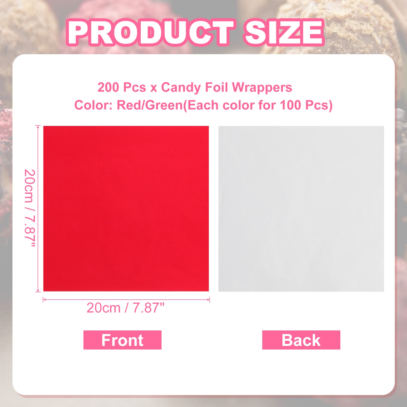 Uxcell 200 Pcs Candy Foil Wrappers, 7.87 x 7.87 Inch Aluminium Foil Chocolate Bar Square Wrappers for Tea Brownies DIY Packaging Wedding Party Decoration, Red/Green