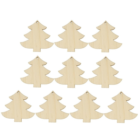 10pcs Wooden Christmas Tree Hanging Ornaments with Hemp Rope, Craft Cutouts and Decorative Accessories for