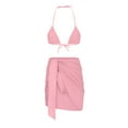 thumbnail image 3 of WREESH Womens Bikini Set with Sarong Bathing Suit Beach Cover Up Wrap Skirt Bikini Split Bikini Three-Piece Swimsuit Split Swimsuit Set Pink, 3 of 8