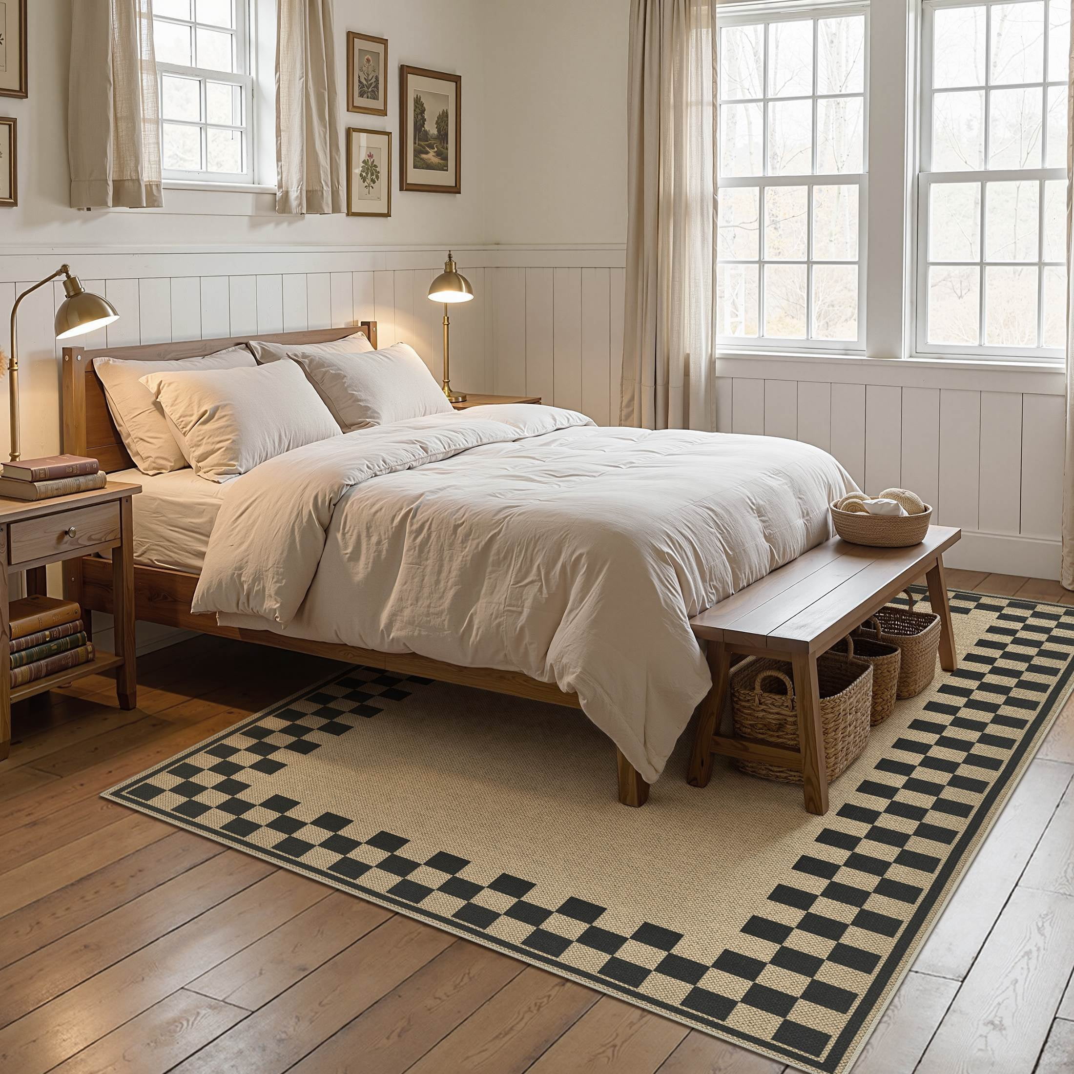 UERMEI 5x7 Area Rug for Living Room: Washable Non Slip Jute Look Carpet Low Pile Farmhouse Rug for Bedroom Under Coffee Table Dining Room - Geometric Brown