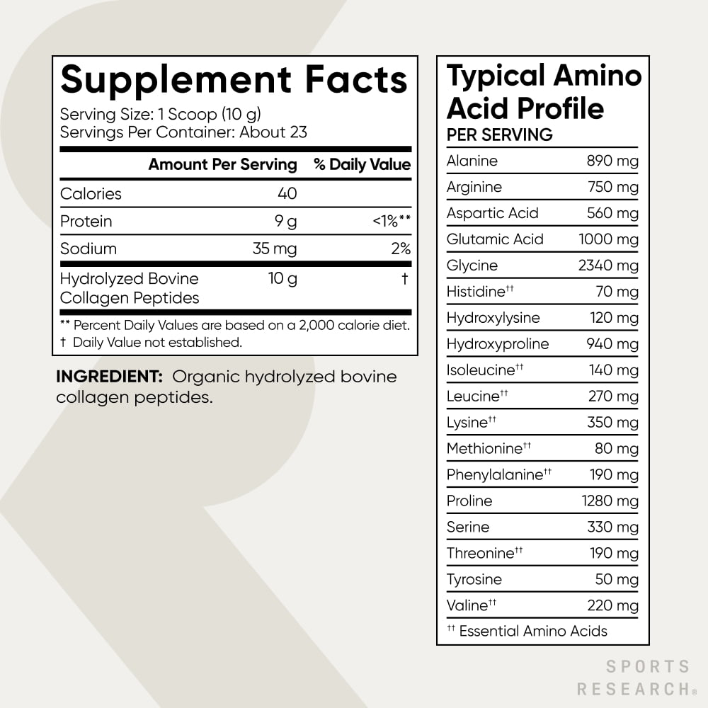 Sports Research Collagen Peptides Powder for Skin, Nails and Joints, Unflavored, 8oz, 23 Servings