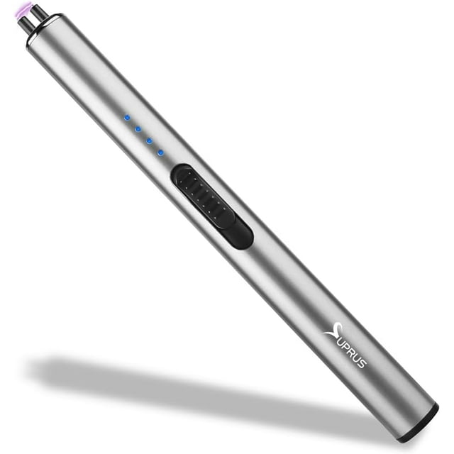SUPRUS Electric Arc Windproof Lighter Flameless USB Rechargeable Lighter with Safety Lock (Silver)