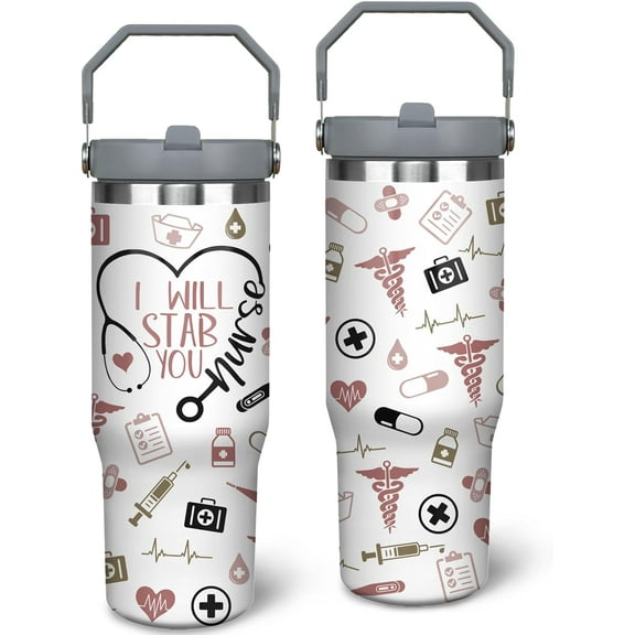 30oz Nurse Tumbler Cup with Handle Nurse Travel Coffee Mug, Nurse Nutrition Facts Tumbler, Best Nursing School Gifts, Nursing Graduation Gifts, RN Gifts for Nurses Appreciation Gifts