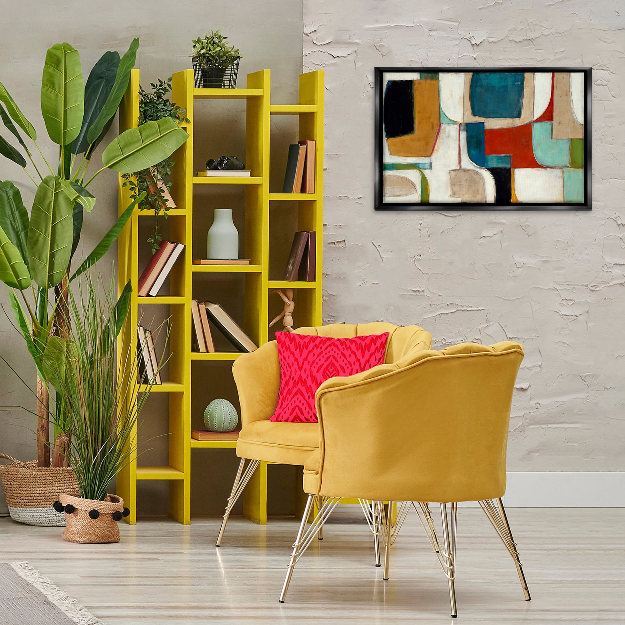 Stupell Industries Abstract Cubism Shapes Abstract Painting Black Floater Framed Canvas Art Print Wall Art, 25 x 17