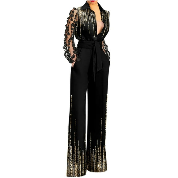 DianGeFu Womens Jumpsuits Casual Dressy 2024 Jumpers Outfits,Woman Fashion Pockets Solid Color Splice Long Sleeve Jumpsuit Long Pants,Gold,XL