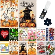 Yileqi Seasonal Garden Flag Set of 12 Double Sided 12x18 Inch, Small Yard Flags for the Entire Year, Holiday Garden Flag Set for Outside Decor, with Free Anti-Wind Clip and Stopper