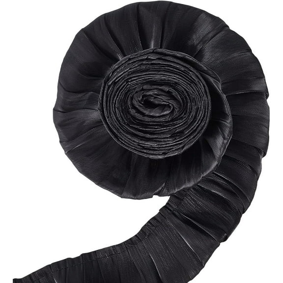 5.47 Yards 2 Inch Black Satin Pleated Trim Double Layer Ruffled Lace Ribbons Smooth Gathered Fabric Vintage Wrinkled Trimming for Sewing Making Clothing Accessories Home Decor DIY Craft