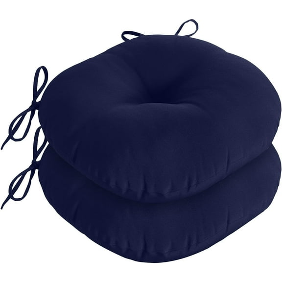 Bistro Chair Cushions for Patio Furniture, Water-Resistant Round Outdoor Chair Cushions Set of 2 with Non-Slip Ties, 15" x 15", Navy